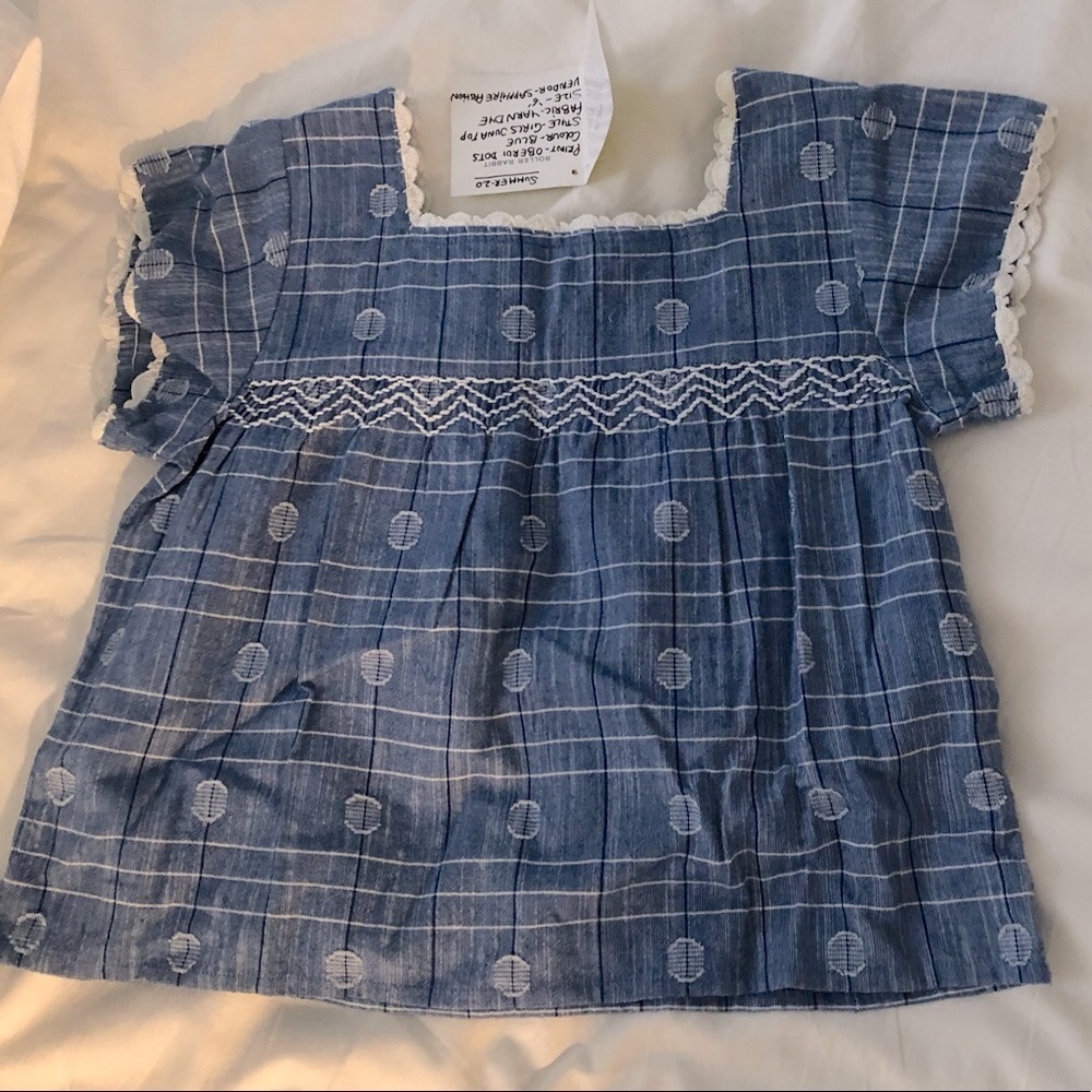 NWT Roberta Roller Rabbit peasant top in 100% cotton. Girls size 6